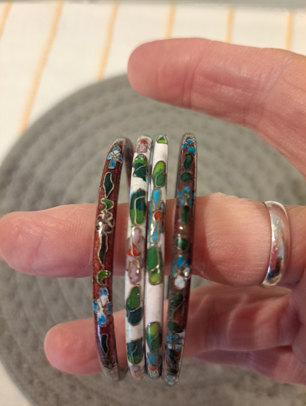 4 Cloisonne Floral Bangle Bracelets